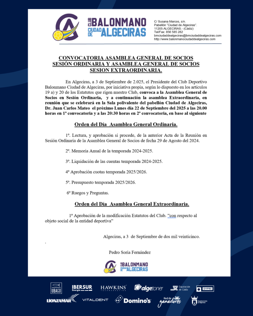 CONVOCATORIA DE ASAMBLEA GENERAL DE SOCIOS